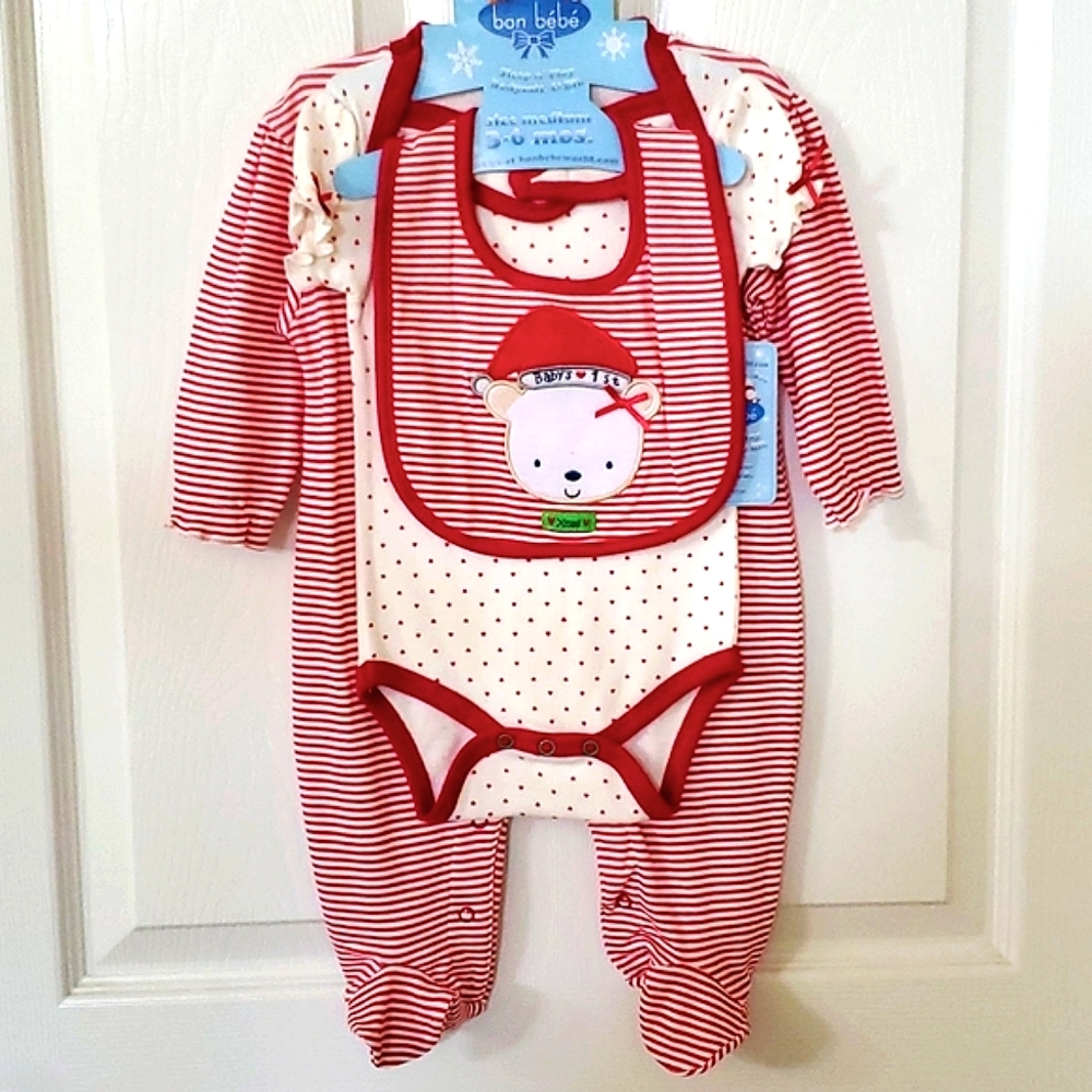 Bon Bebe 3-6 Months Baby Girl (3) Piece Set 1st Christmas Holiday